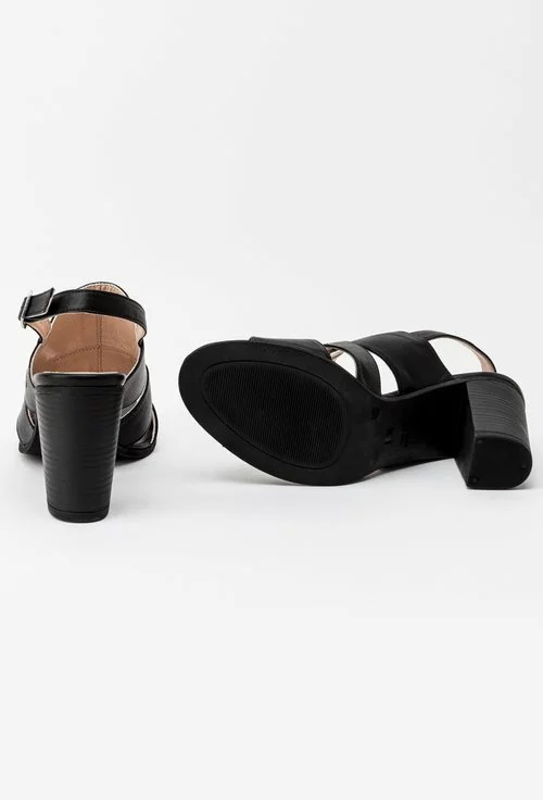 Sandale negre cu toc din piele naturala Irina