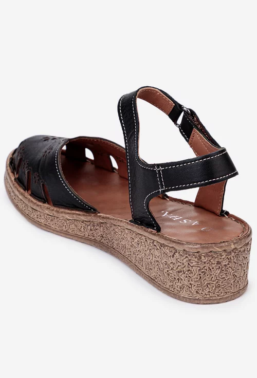 Sandale negre din piele cu inchidere scai