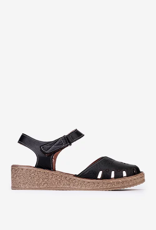 Sandale negre din piele cu inchidere scai