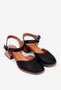 Sandale negre din piele cu model perforat