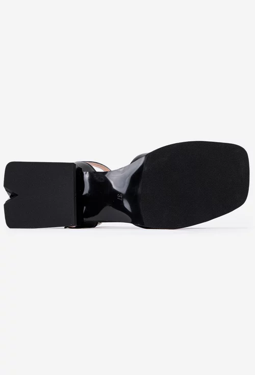 Sandale negre din piele naturala cu ornament