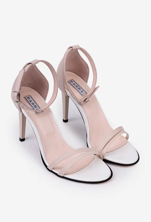 Sandale nude din piele naturala cu toc subtire