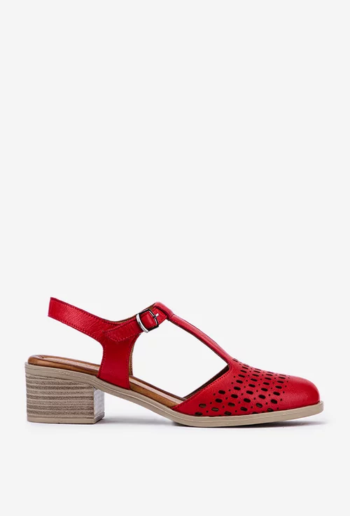 Sandale rosii din piele cu varful acoperit