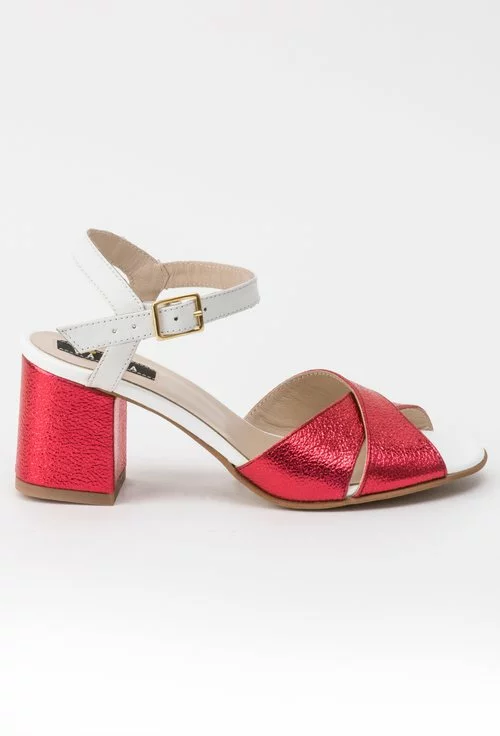 Sandale rosu metalizat cu alb din piele naturala Larra