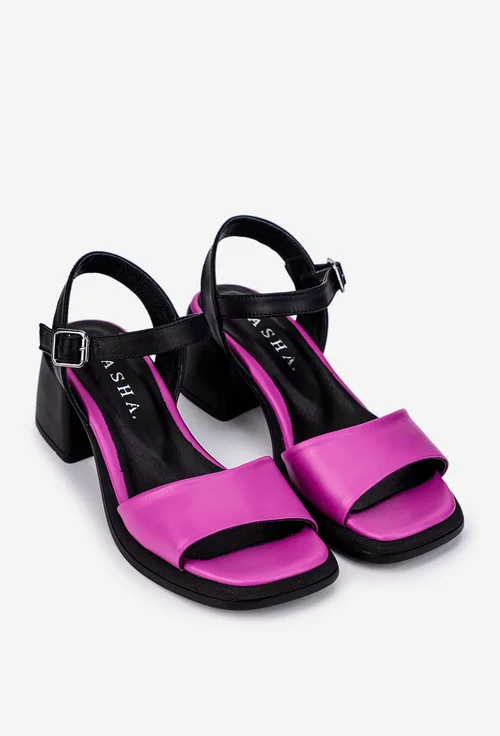 Sandale roz din piele cu varful patrat