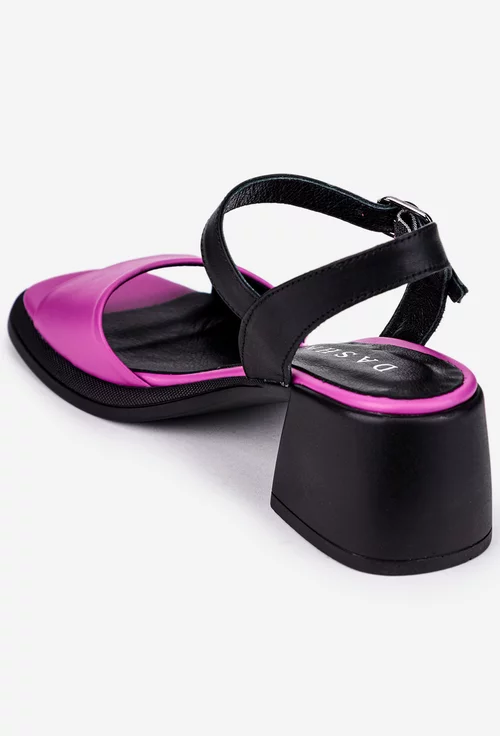 Sandale roz din piele cu varful patrat