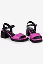 Sandale roz din piele cu varful patrat
