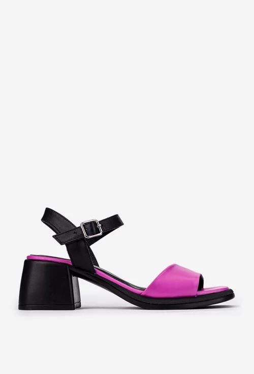 Sandale roz din piele cu varful patrat