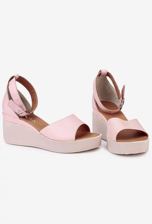 Sandale roz pudra din piele prevazute cu platforma