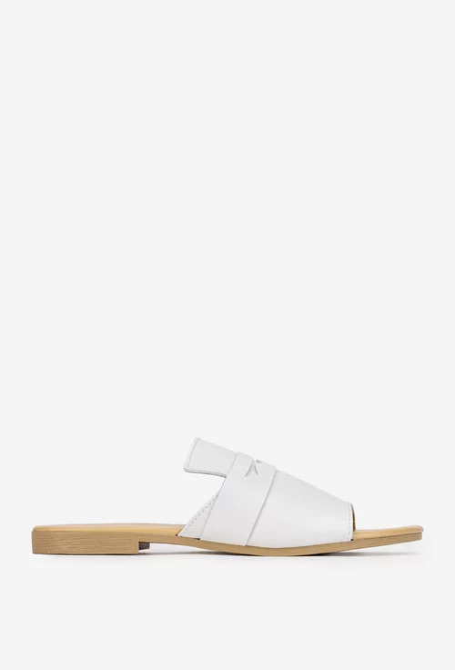 Sandale stil papuc dama albe din piele naturala