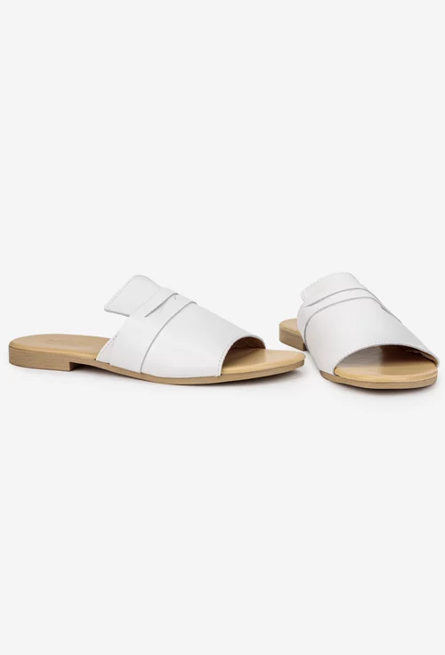 Sandale stil papuc dama albe din piele naturala