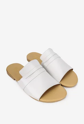 Sandale stil papuc dama albe din piele naturala