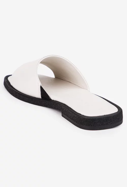 Sandale stil papuc dama bej deschis din piele naturala