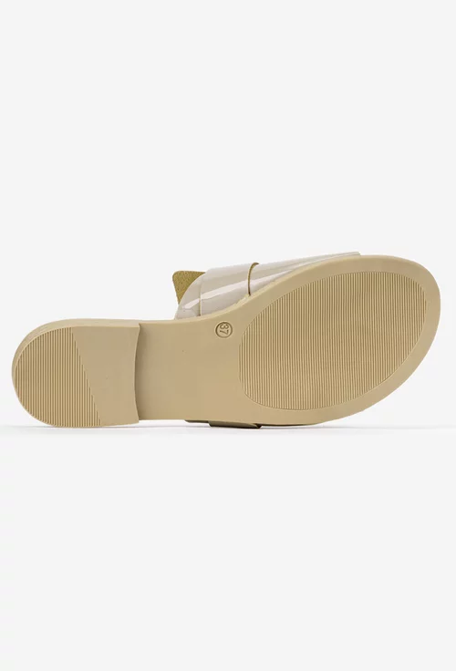 Sandale stil papuc dama bej din piele lacuita