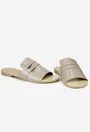 Sandale stil papuc dama bej din piele lacuita