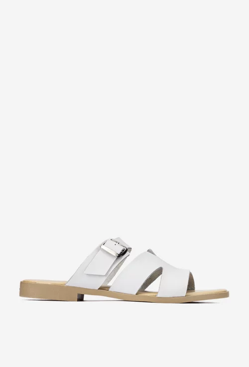 Sandale stil papuc dama din piele alba