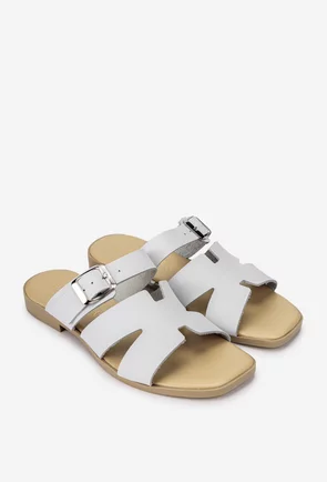 Sandale stil papuc dama din piele alba