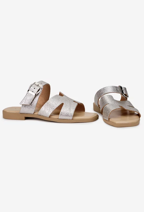 Sandale stil papuc dama din piele argintie