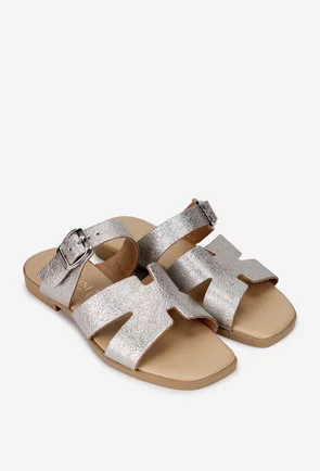 Sandale stil papuc dama din piele argintie