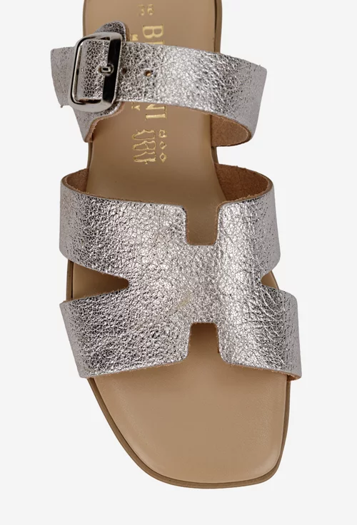 Sandale stil papuc dama din piele argintie