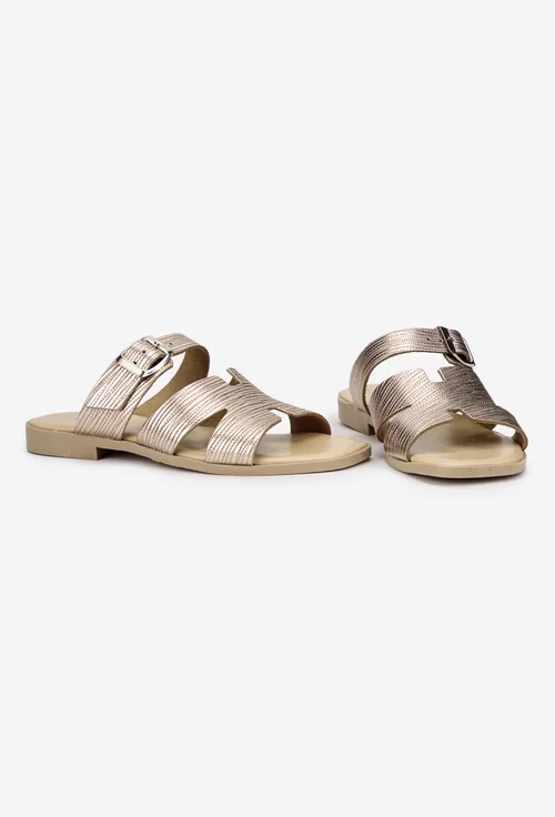 Sandale stil papuc dama din piele auriu roze cu model