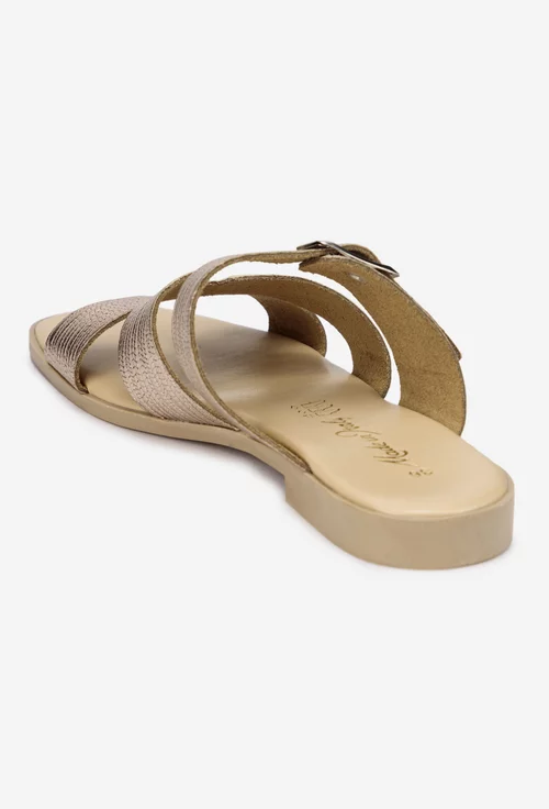Sandale stil papuc dama din piele auriu roze cu model
