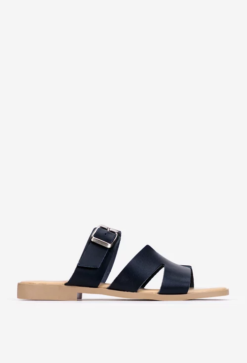 Sandale stil papuc dama din piele bleumarin