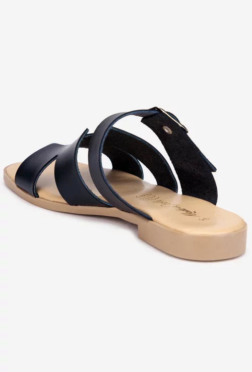 Sandale stil papuc dama din piele bleumarin