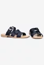 Sandale stil papuc dama din piele bleumarin