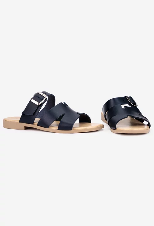 Sandale stil papuc dama din piele bleumarin