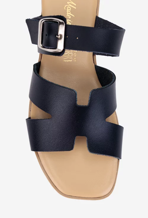 Sandale stil papuc dama din piele bleumarin