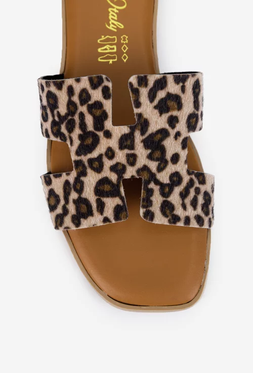 Sandale stil papuc dama din piele cu imprimeu animal print