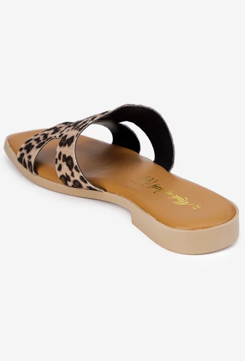 Sandale stil papuc dama din piele cu imprimeu animal print
