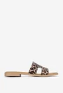 Sandale stil papuc dama din piele cu imprimeu animal print
