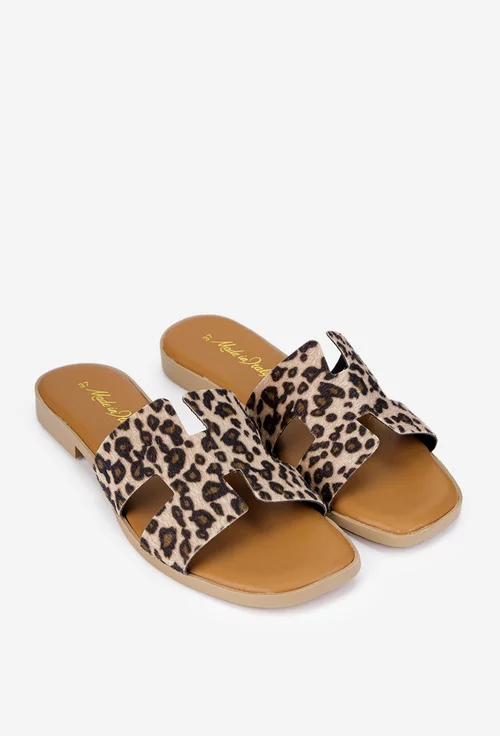Sandale stil papuc dama din piele cu imprimeu animal print