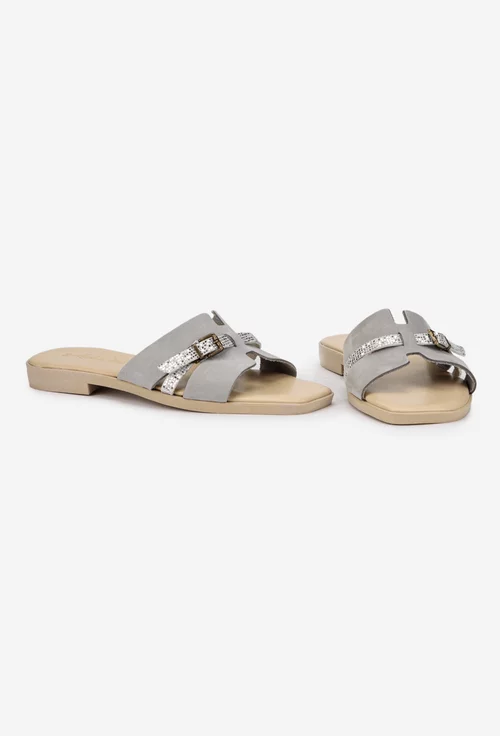 Sandale stil papuc dama din piele intoarsa gri