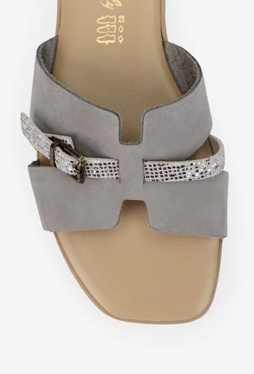 Sandale stil papuc dama din piele intoarsa gri