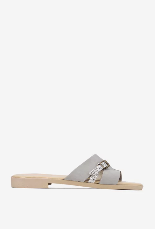 Sandale stil papuc dama din piele intoarsa gri
