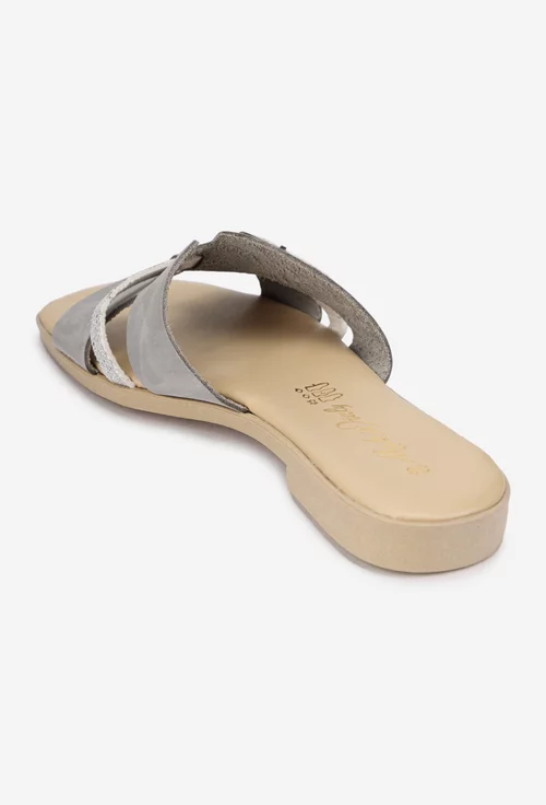 Sandale stil papuc dama din piele intoarsa gri