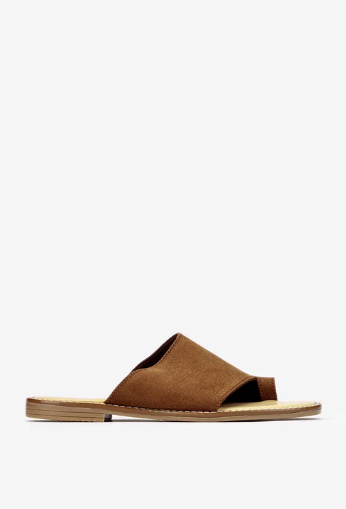 Sandale stil papuc dama din piele intoarsa maro