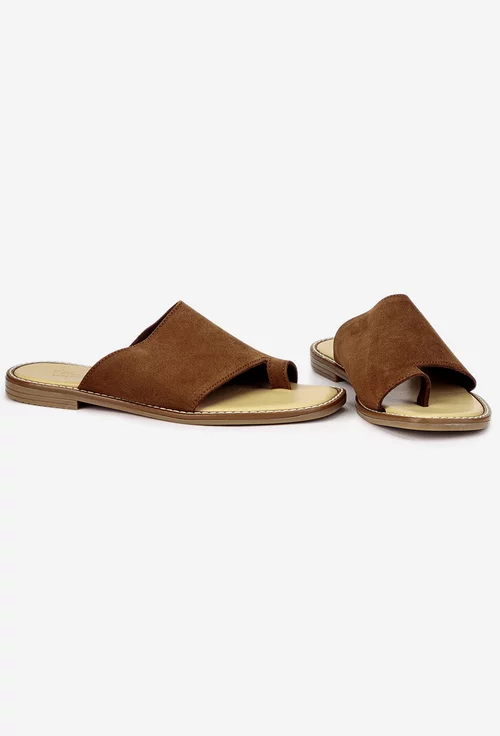 Sandale stil papuc dama din piele intoarsa maro