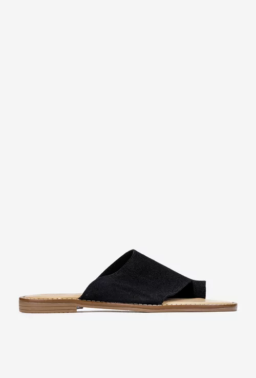Sandale stil papuc dama din piele intoarsa neagra