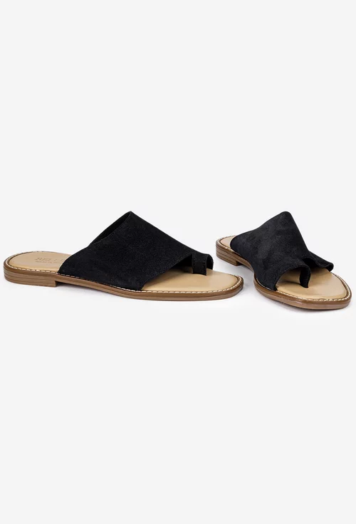 Sandale stil papuc dama din piele intoarsa neagra