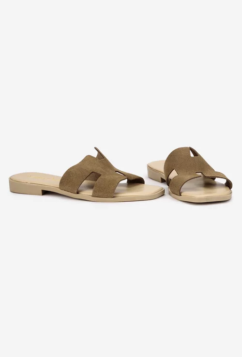 Sandale stil papuc dama din piele intoarsa taupe