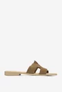Sandale stil papuc dama din piele intoarsa taupe