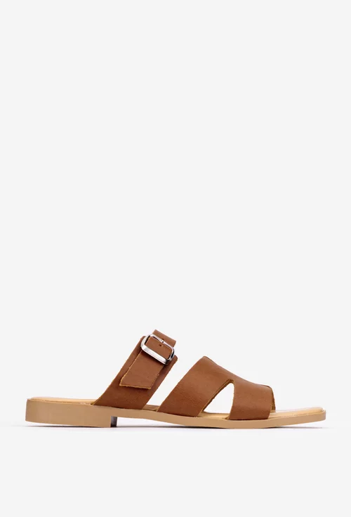 Sandale stil papuc dama din piele maro