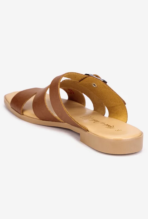 Sandale stil papuc dama din piele maro