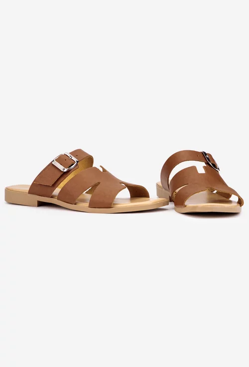 Sandale stil papuc dama din piele maro