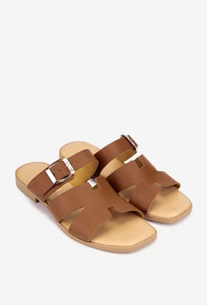 Sandale stil papuc dama din piele maro
