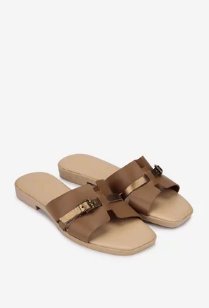 Sandale stil papuc dama din piele maro